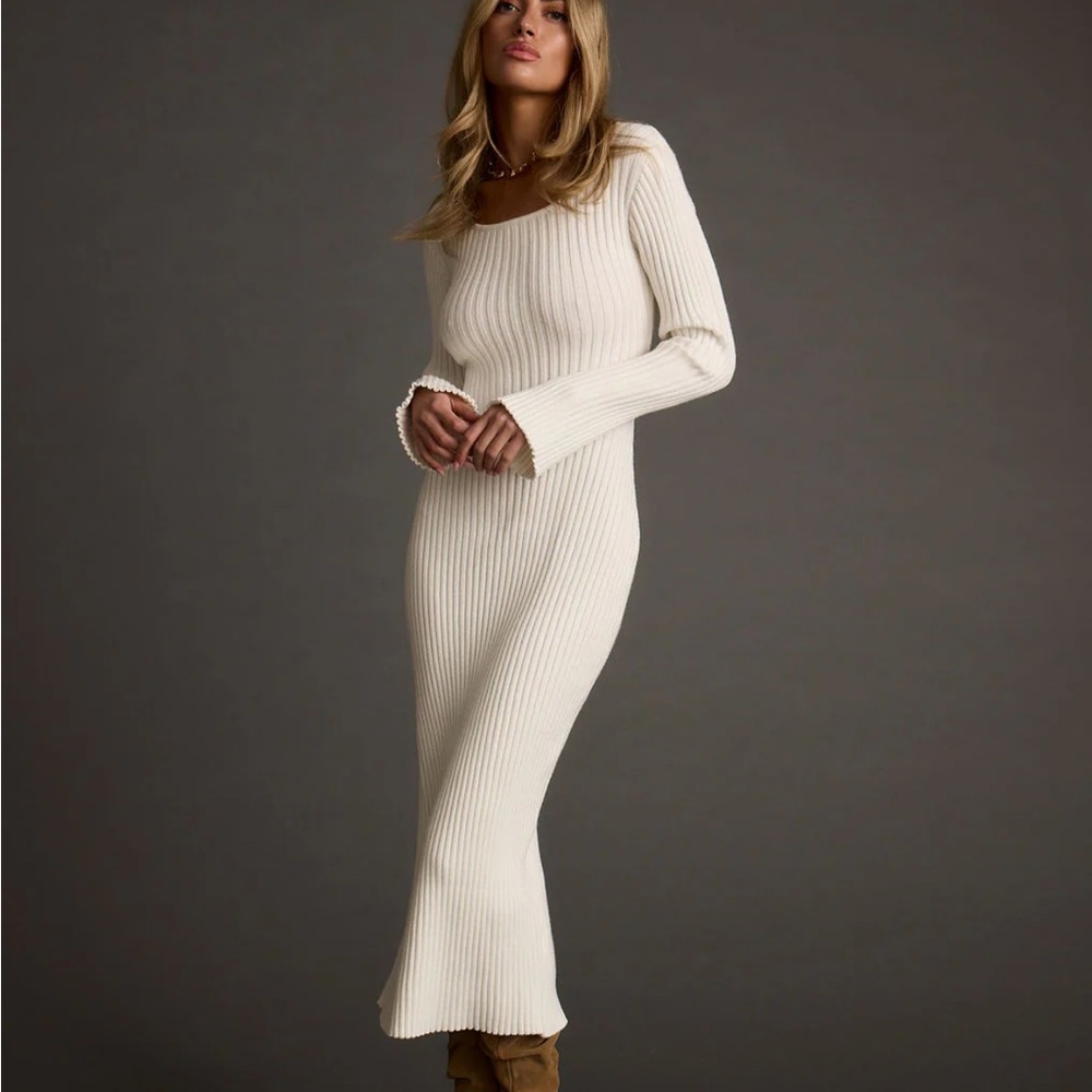 Gwyneth White Sweater Midi Dress